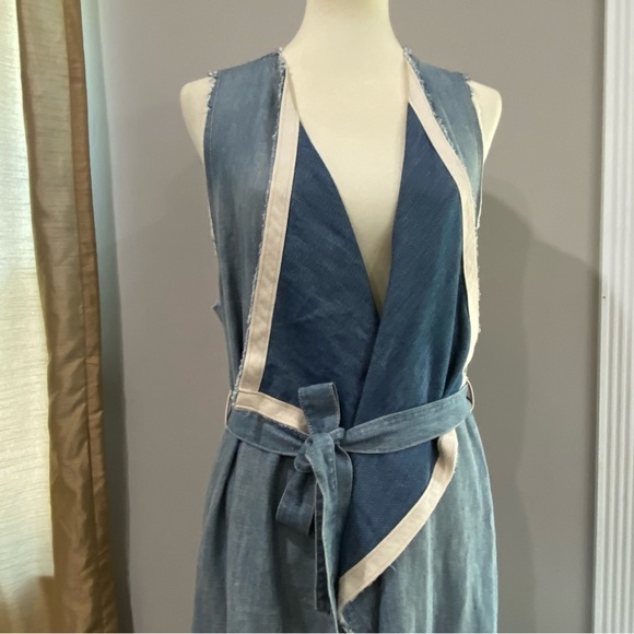 Free People Faye Chambray trendy denim maxi waterfall vest Boho, rodeo, festival - Picture 4 of 13